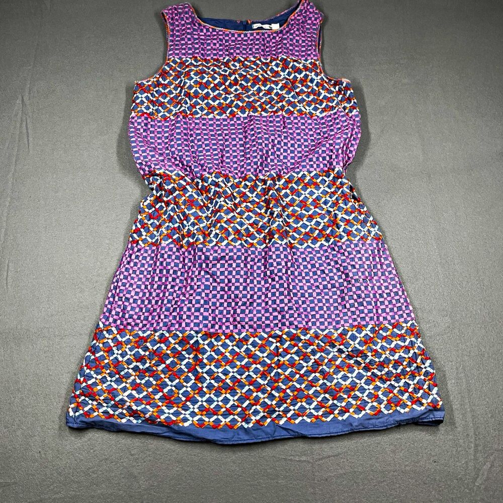 Chelsea & Violet Geometric Embroidered Shift Dress Sleeveless S Purple Blue